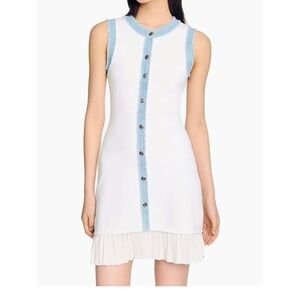 Sandro White and Blue Sleeveless Mini Dress